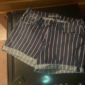 Red and white striped blue Jean shorts